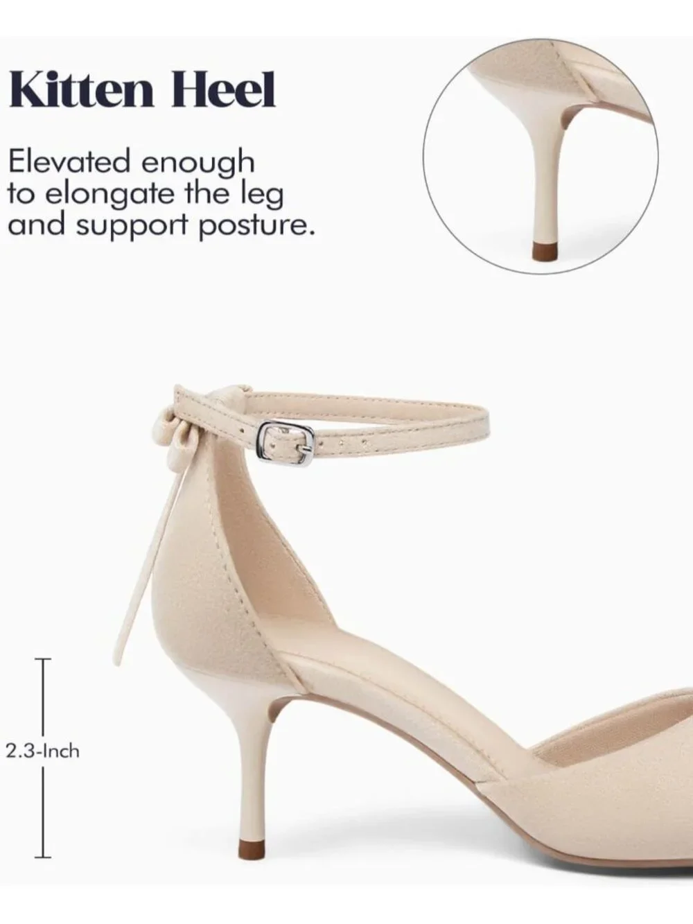 Women's Nude Kitten Low Heels Closed Pointed Toe Pumps Bow Ankle Strap Shoes